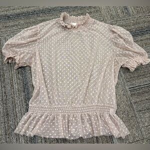 Willow Sheer Ruffle Polka Dot Blouse - Soft Pink